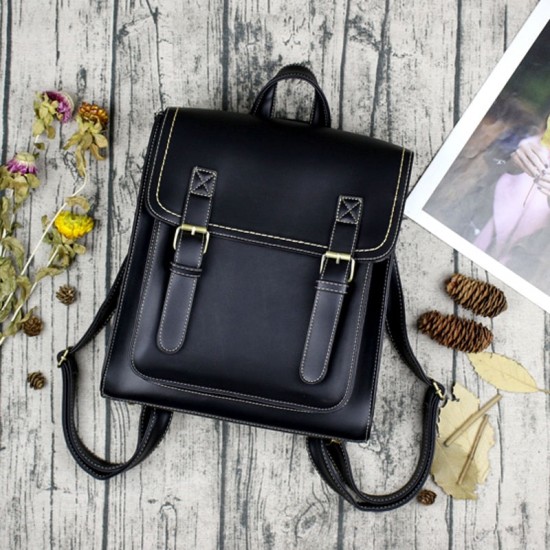 Black Leather Buckle Backpack Black Leather Buckle Backpack